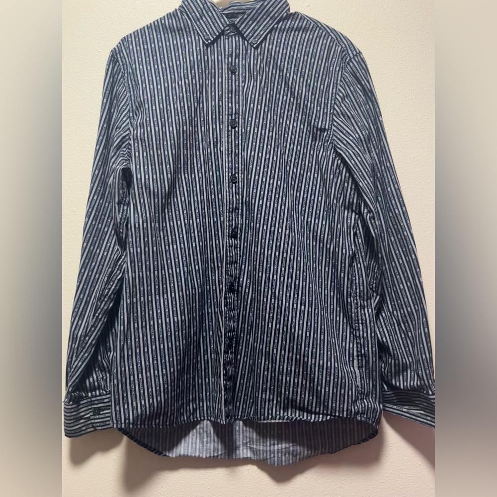 Used Michael Kors Men’s Black and Grey Button Up Long Sleeve Shirt Size Large